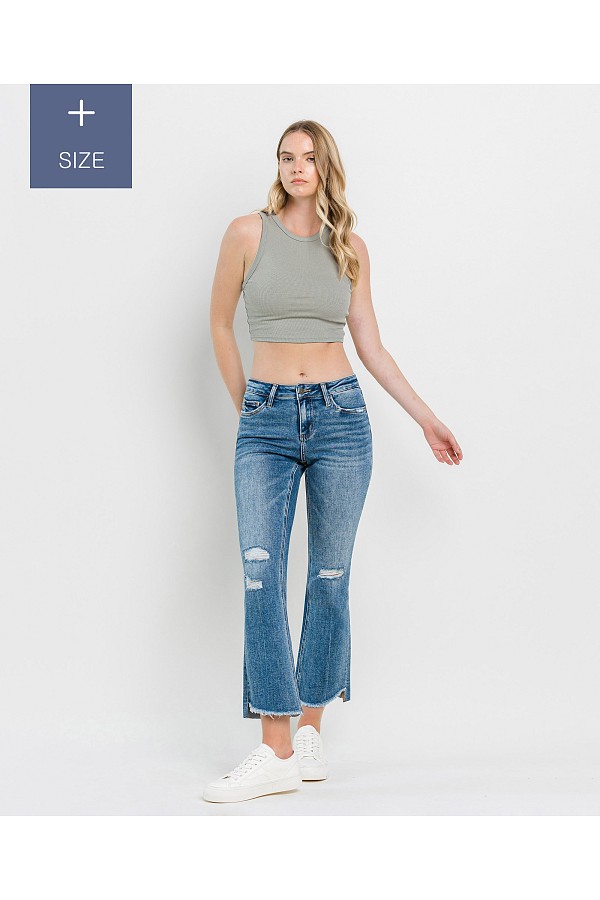 PLUS SIZE MID RISE UNEVEN HEM KICK ...